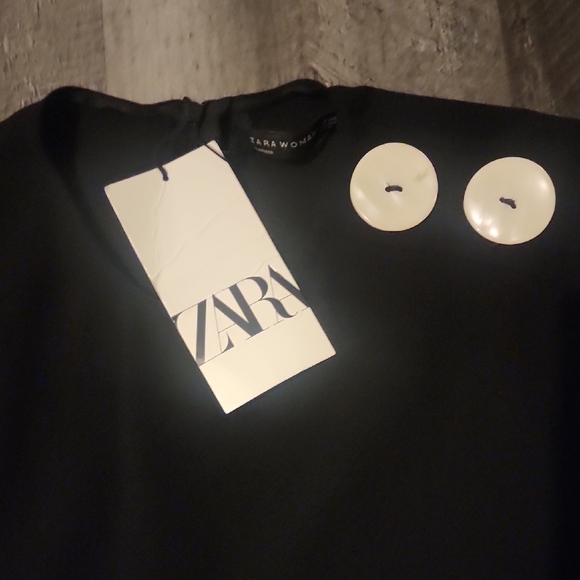 ZARA WOMENS BLACK BLOUSE SIZE XXS WHITE BUTTONS QUARTER SLEEVE - Picture 4 of 5